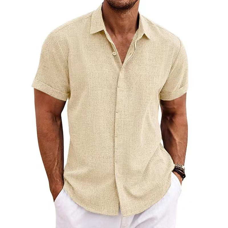 New summer European and American men's shirt solid color short-sleeved lapel shirt tops