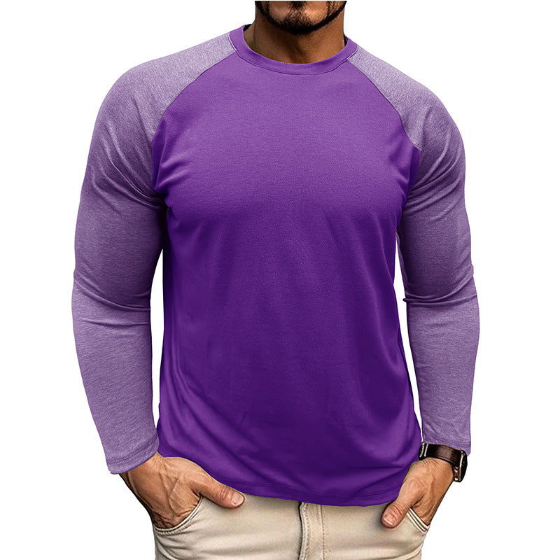 New long-sleeved round neck T-shirt, loose large size bottoming shirt, men's casual raglan sleeve top