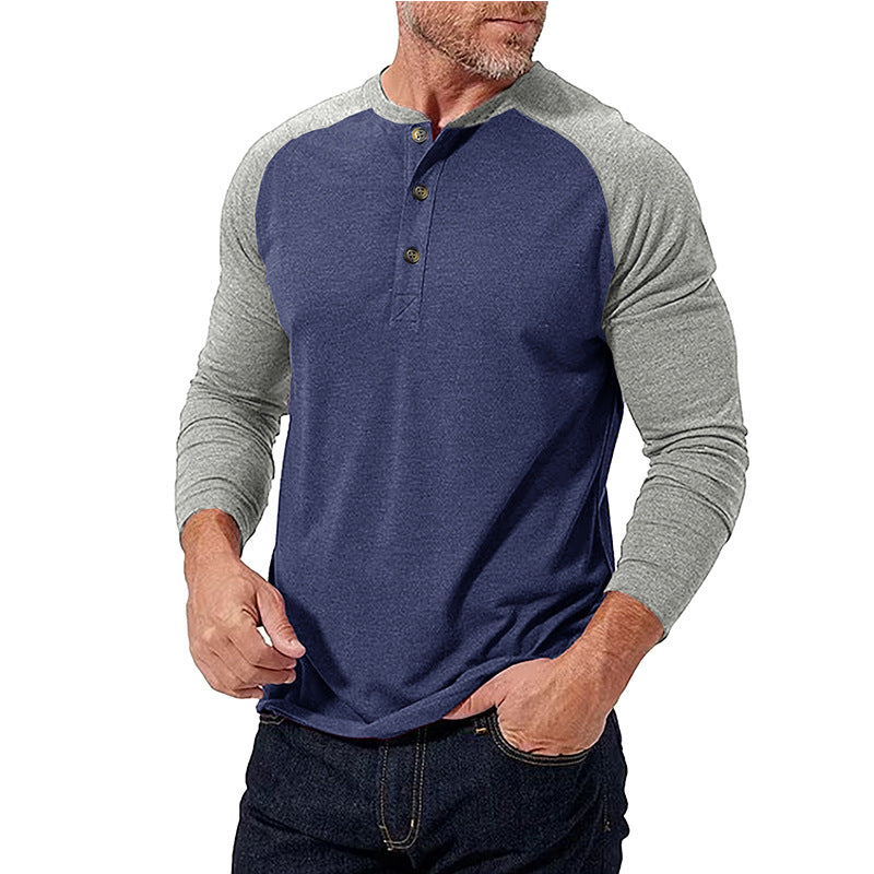 New autumn and winter men's long-sleeved color matching Heng men's round neck T-shirt tops