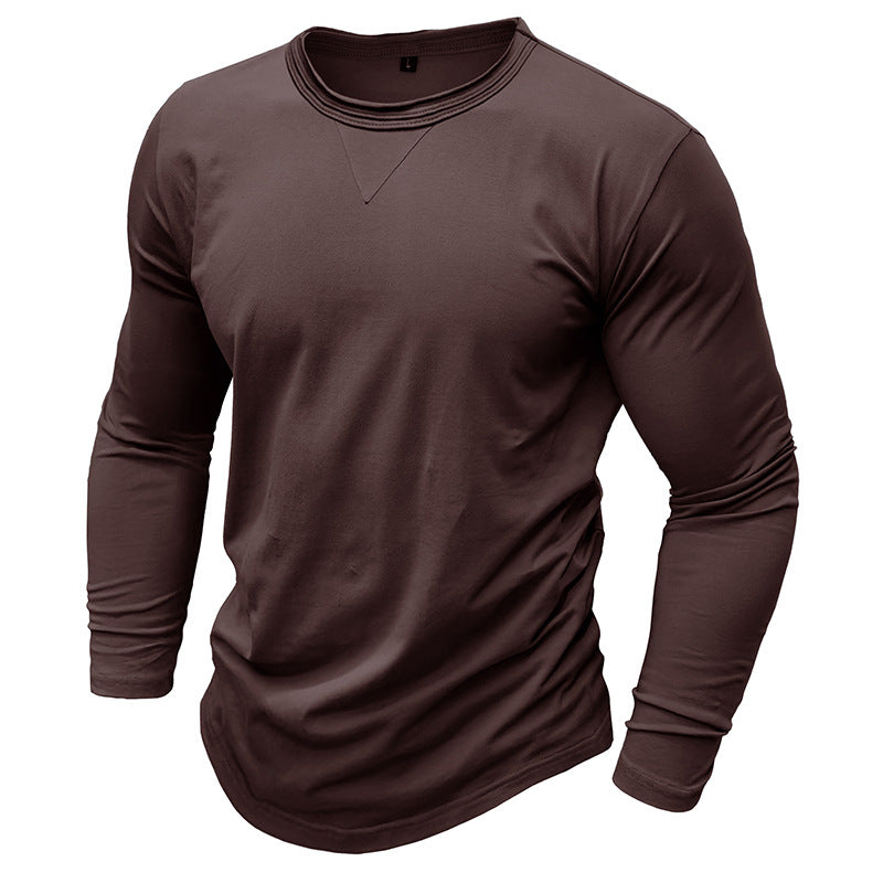 New autumn and winter men's solid color round neck long-sleeved T-shirt pure cotton men's bottoming shirt men's clothing