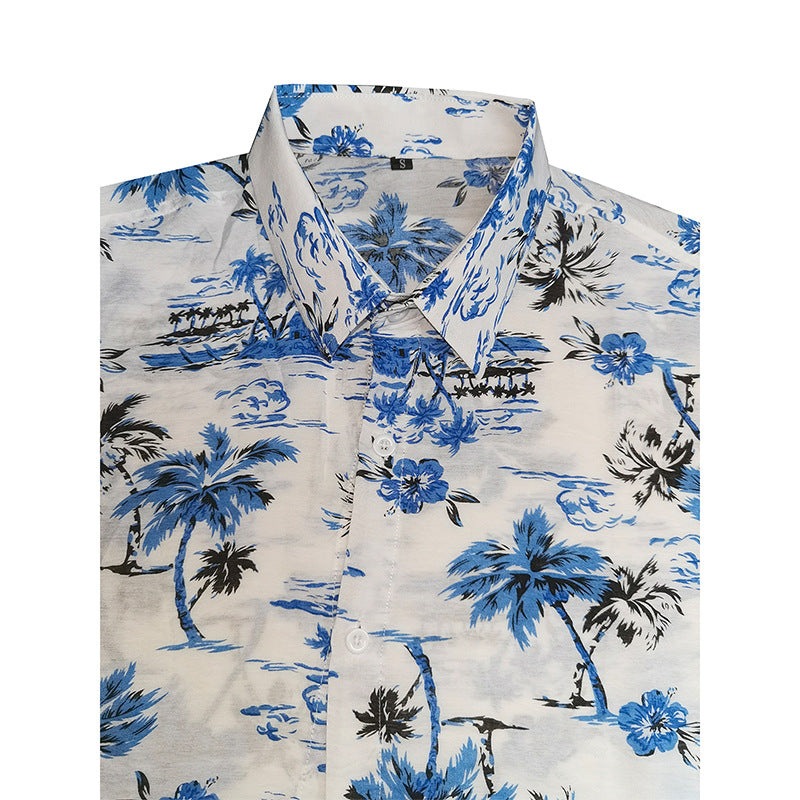 Printed short-sleeved shirt, men's beach shirt, men's shirt