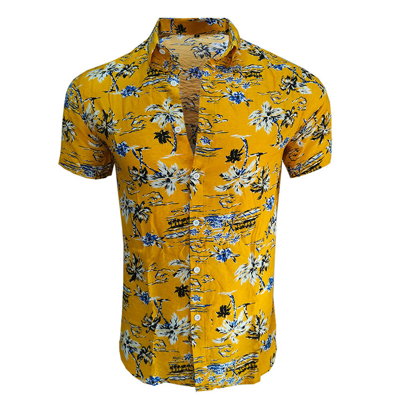 Printed short-sleeved shirt, men's beach shirt, men's shirt