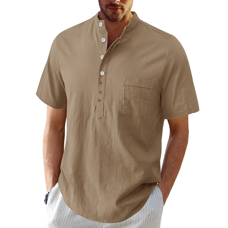 Men's Hawaiian short-sleeved beach shirt Men's cotton and linen shirt