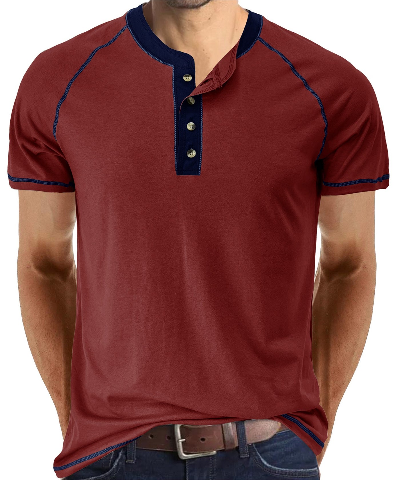 Summer men's short-sleeved men's T-shirts, men's color matching T-shirts