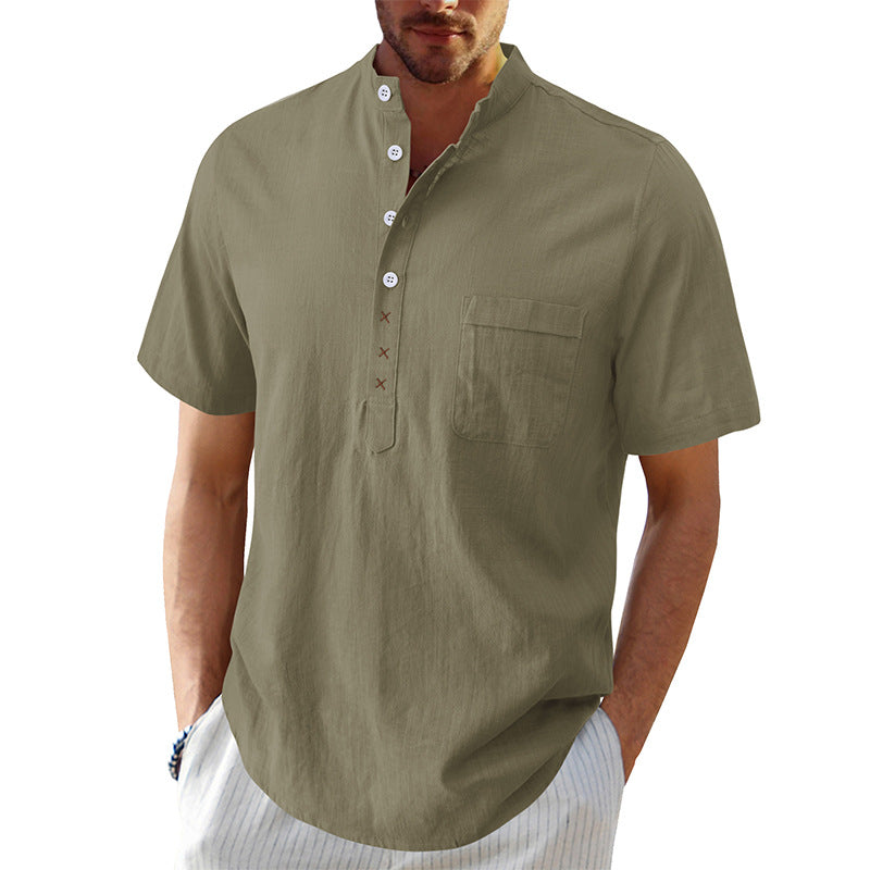 Men's Hawaiian short-sleeved beach shirt Men's cotton and linen shirt