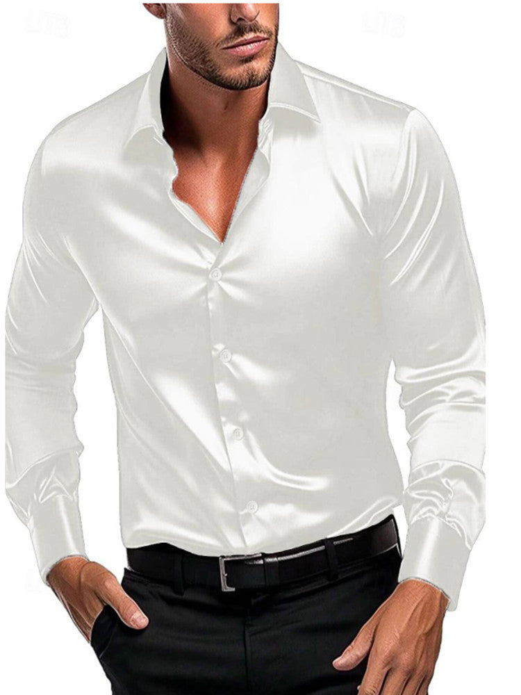 New silky fabric fashion men's autumn men's business casual shirt long sleeve shirt