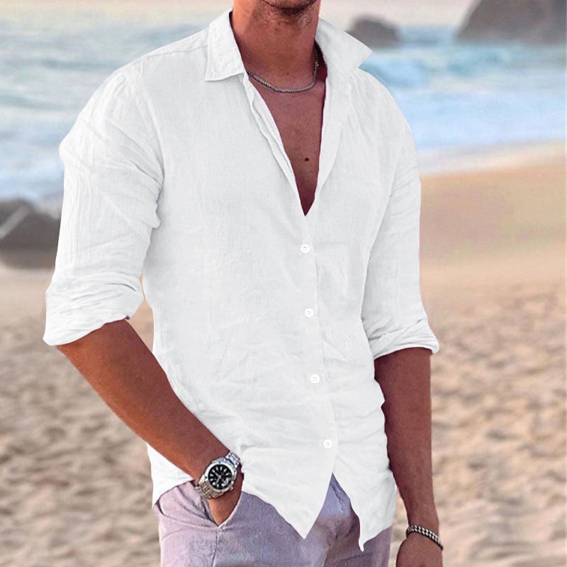 Men's casual trendy cotton and linen slim shirts for men