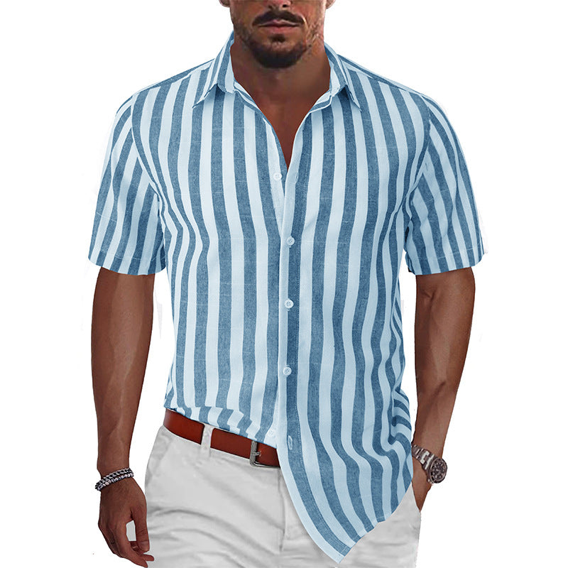 Men's casual summer beach fashion short sleeve striped dress shirt Hawaiian shirt