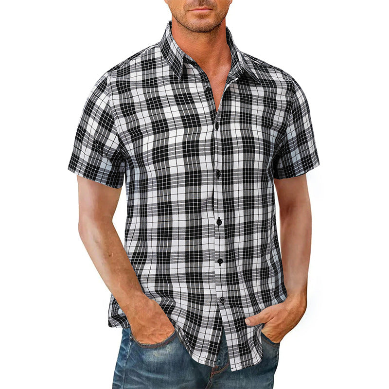 Men's casual Hawaiian shirts, men's short-sleeved shirts, men's shirts, plaid shirts