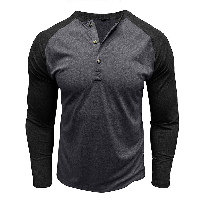 New autumn and winter men's long-sleeved color matching Heng men's round neck T-shirt tops