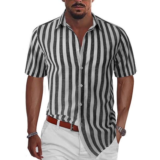 Men's casual summer beach fashion short sleeve striped dress shirt Hawaiian shirt