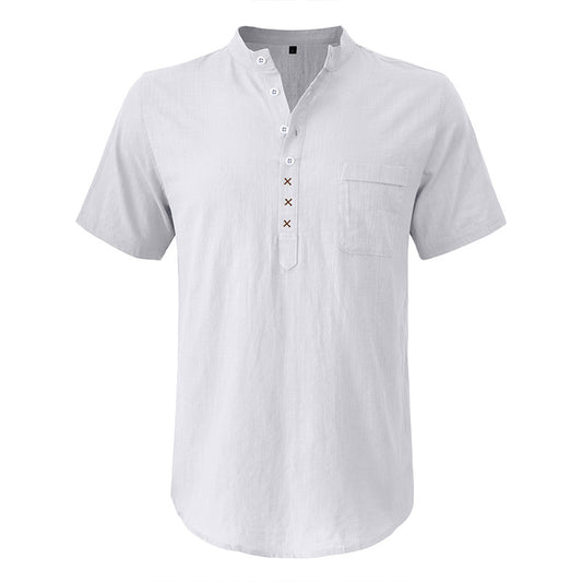 Men's Hawaiian short-sleeved beach shirt Men's cotton and linen shirt