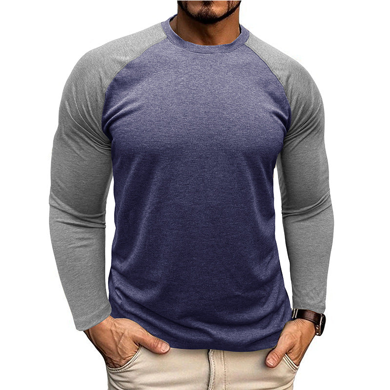 New long-sleeved round neck T-shirt, loose large size bottoming shirt, men's casual raglan sleeve top