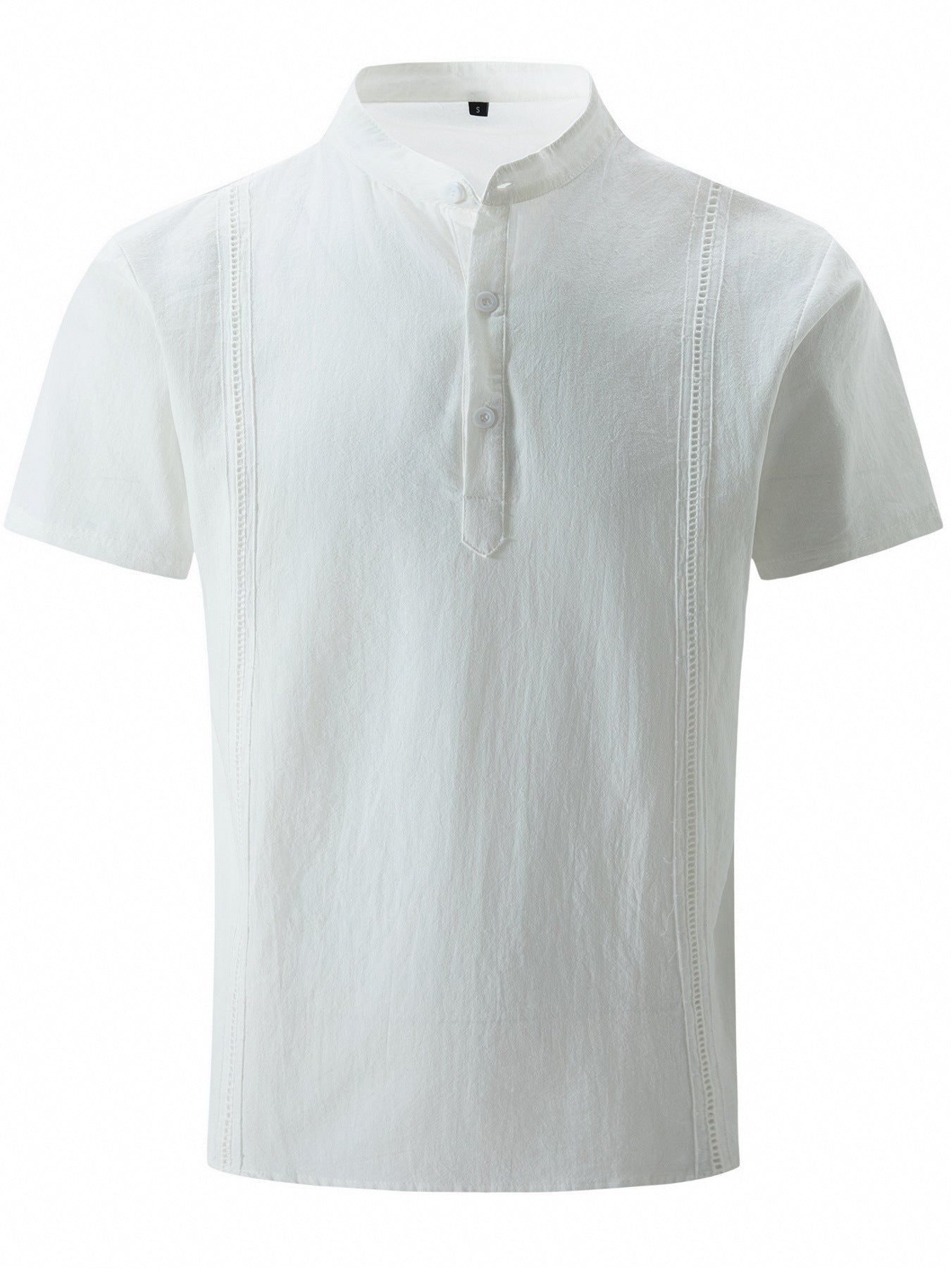 Men's short-sleeved solid color cotton and linen shirt tops