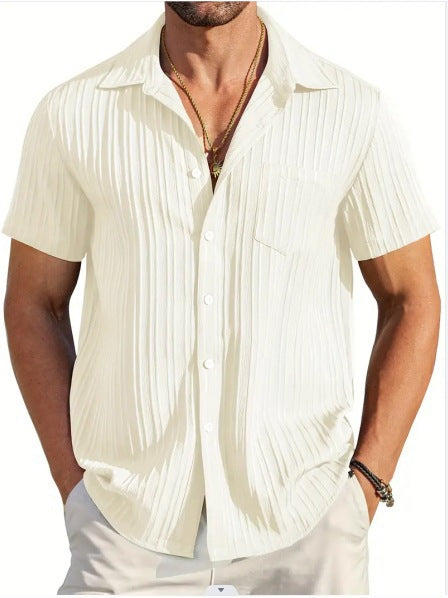 Summer Men's Fashion Striped Casual Beach Shirt Short Sleeve Shirt