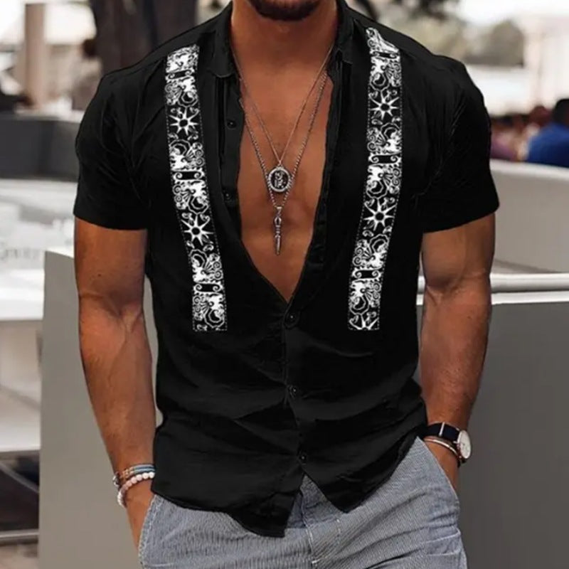 Fashion Men's Shirt Striped Beach Holiday Short Sleeve Summer T-Shirt Male Shirt