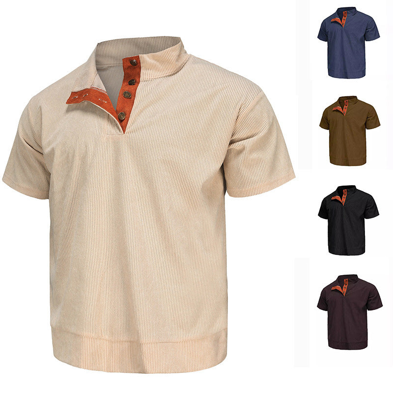 Shirt Corduroy Pullover Men's Casual Short Sleeve T-shirt