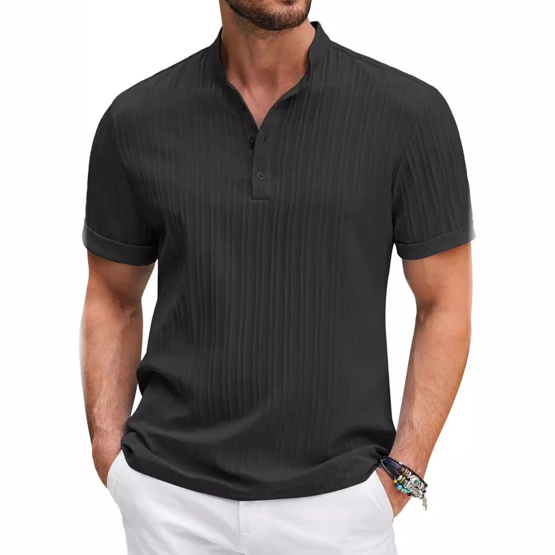 New Men's Retro Cotton and Linen Striped Casual Loose Shirt