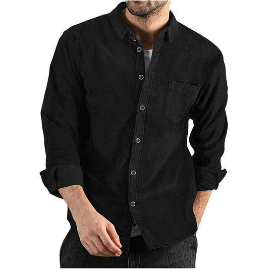 Autumn and winter new men's long-sleeved shirt corduroy lapel button loose casual jacket