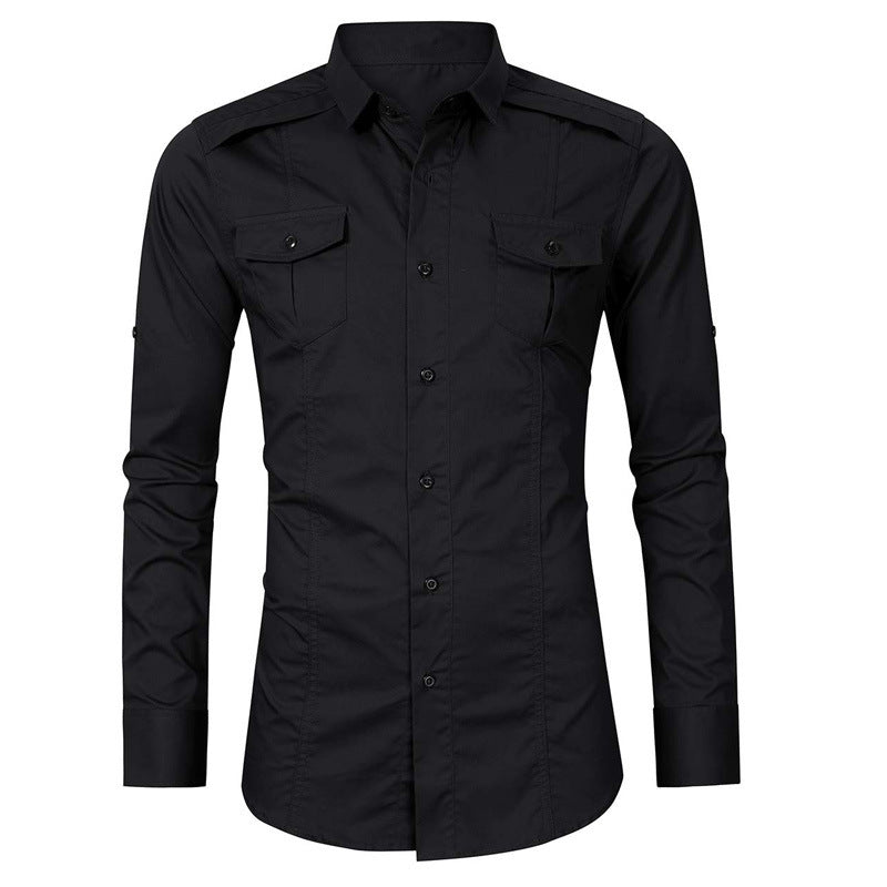 Men's shirt autumn and winter men's outdoor long-sleeved workwear double-pocket shirt