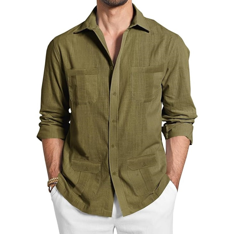 Shirt Linen Casual Button-Up Shirt Long Sleeve Summer Beach Top