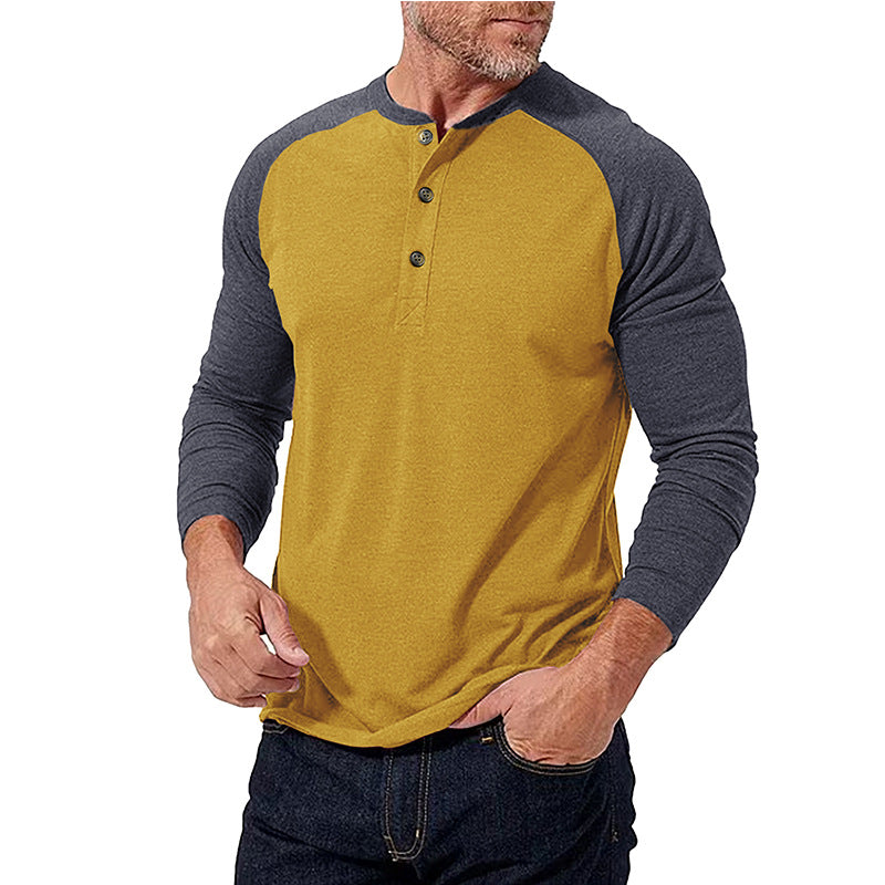 New autumn and winter men's long-sleeved color matching Heng men's round neck T-shirt tops