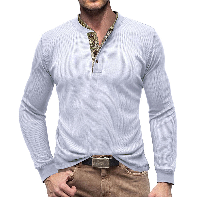 Men's long-sleeved outdoor bottoming shirt men's t-shirt waffle round neck top