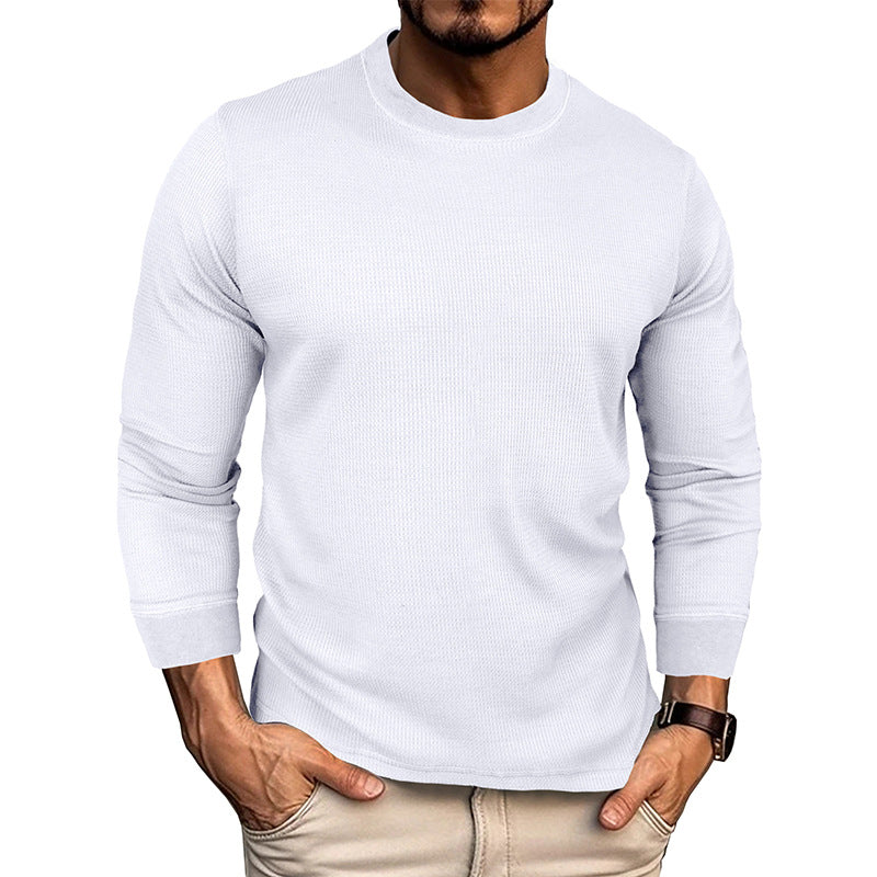 Men's autumn and winter loose round neck long sleeve T-shirt Men's waffle basic T-shirt