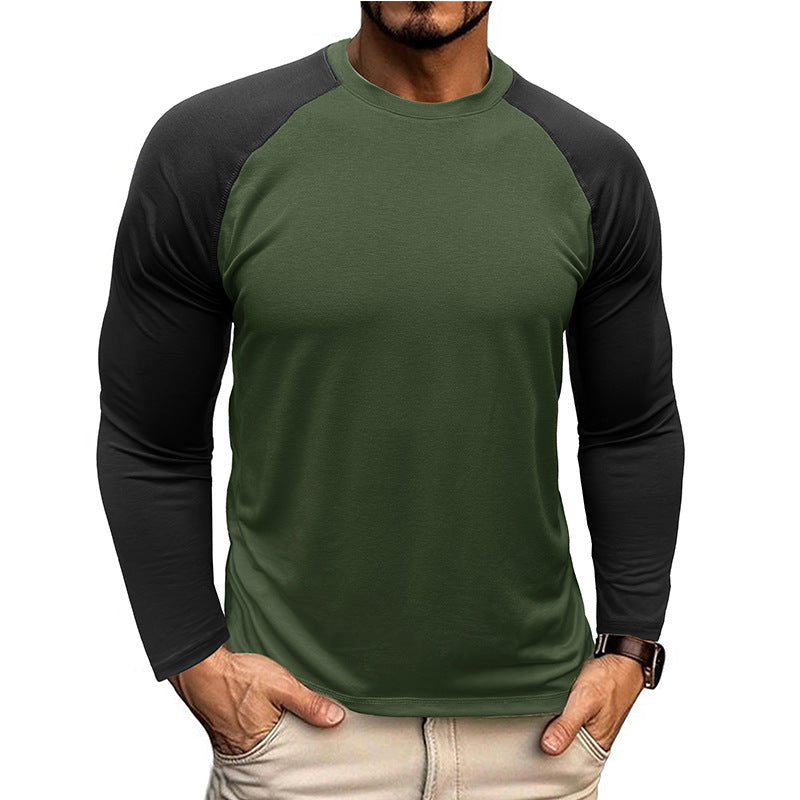 New long-sleeved round neck T-shirt, loose large size bottoming shirt, men's casual raglan sleeve top