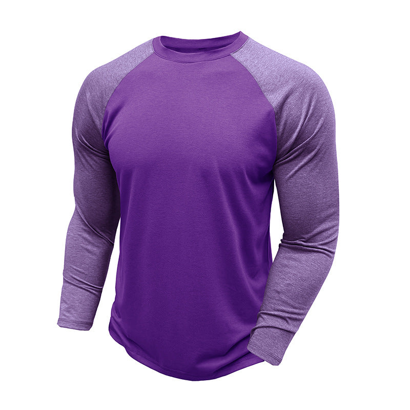 New long-sleeved round neck T-shirt, loose large size bottoming shirt, men's casual raglan sleeve top