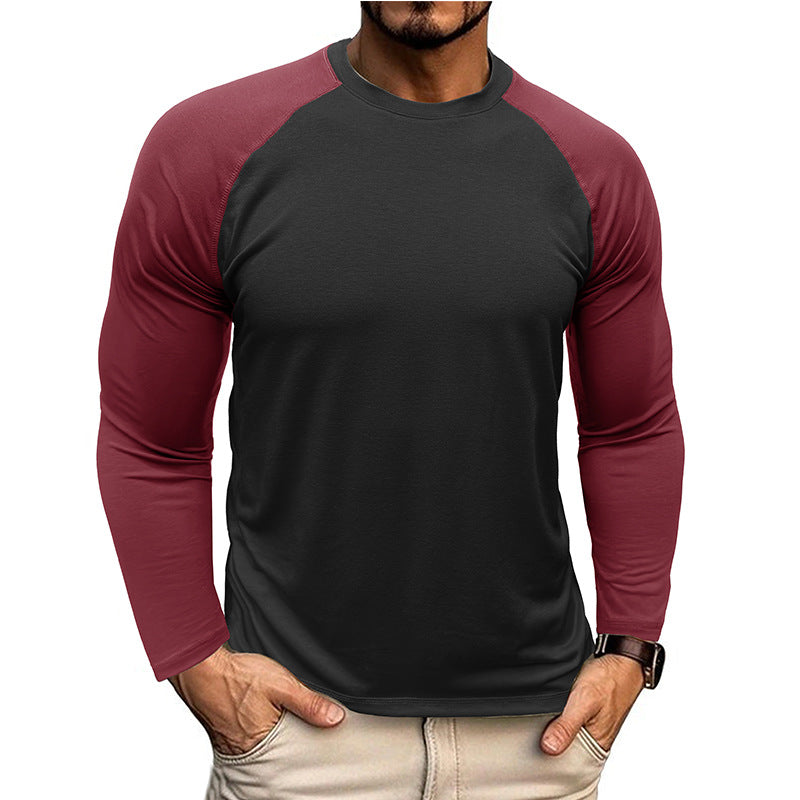 New long-sleeved round neck T-shirt, loose large size bottoming shirt, men's casual raglan sleeve top