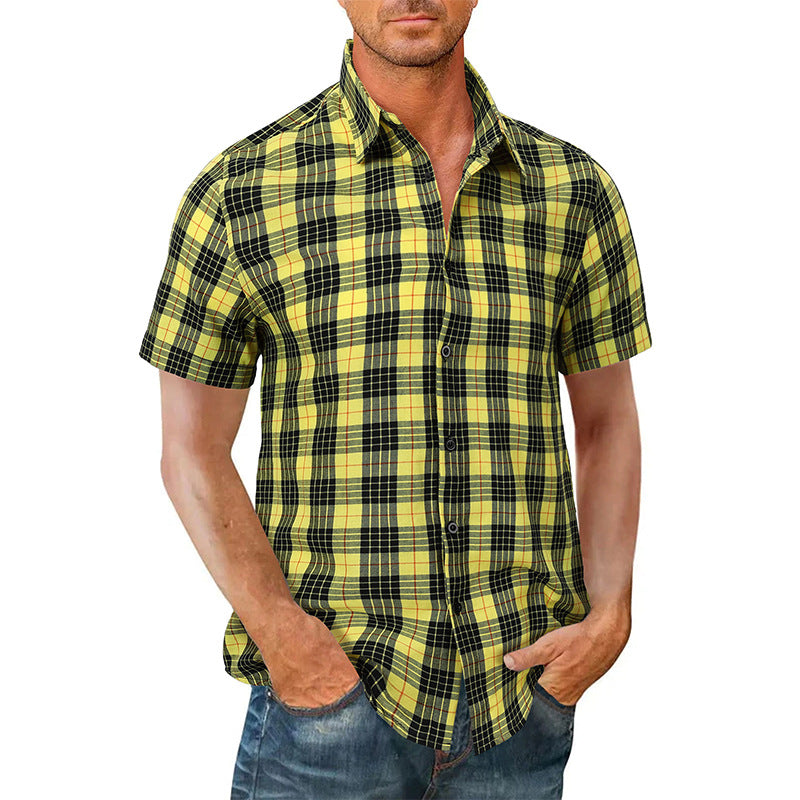 Men's casual Hawaiian shirts, men's short-sleeved shirts, men's shirts, plaid shirts