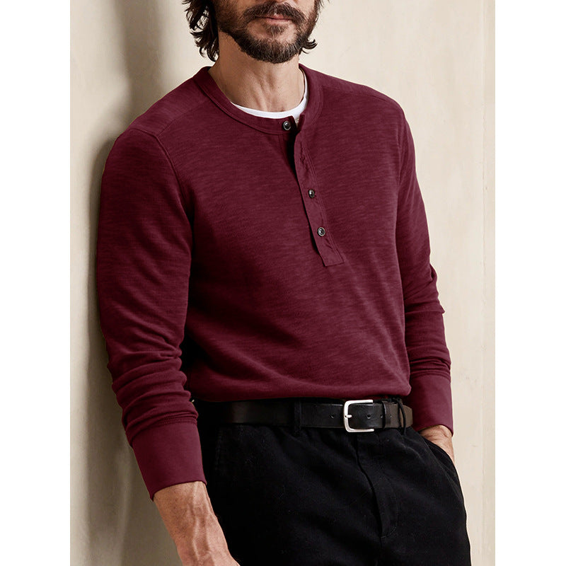 Men's long-sleeved round neck T-shirt for autumn and winter, slim-fitting casual tops for men