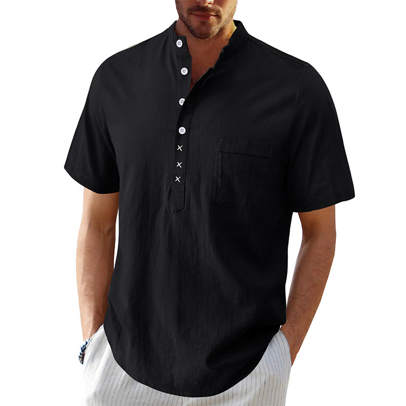 Men's Hawaiian short-sleeved beach shirt Men's cotton and linen shirt