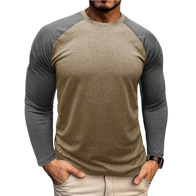 New long-sleeved round neck T-shirt, loose large size bottoming shirt, men's casual raglan sleeve top