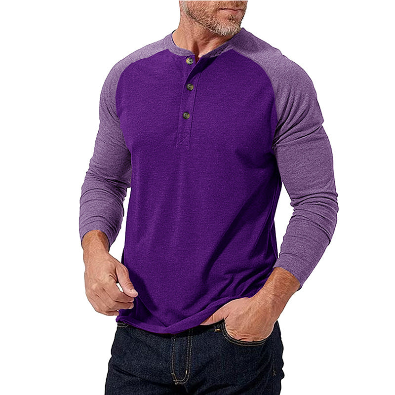 New autumn and winter men's long-sleeved color matching Heng men's round neck T-shirt tops