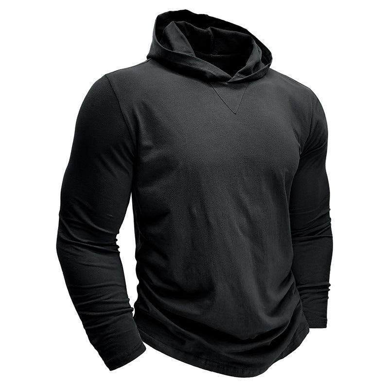 Autumn and winter solid color men's long-sleeved T-shirt men's clothing pure cotton hooded bottoming shirt outdoor tops