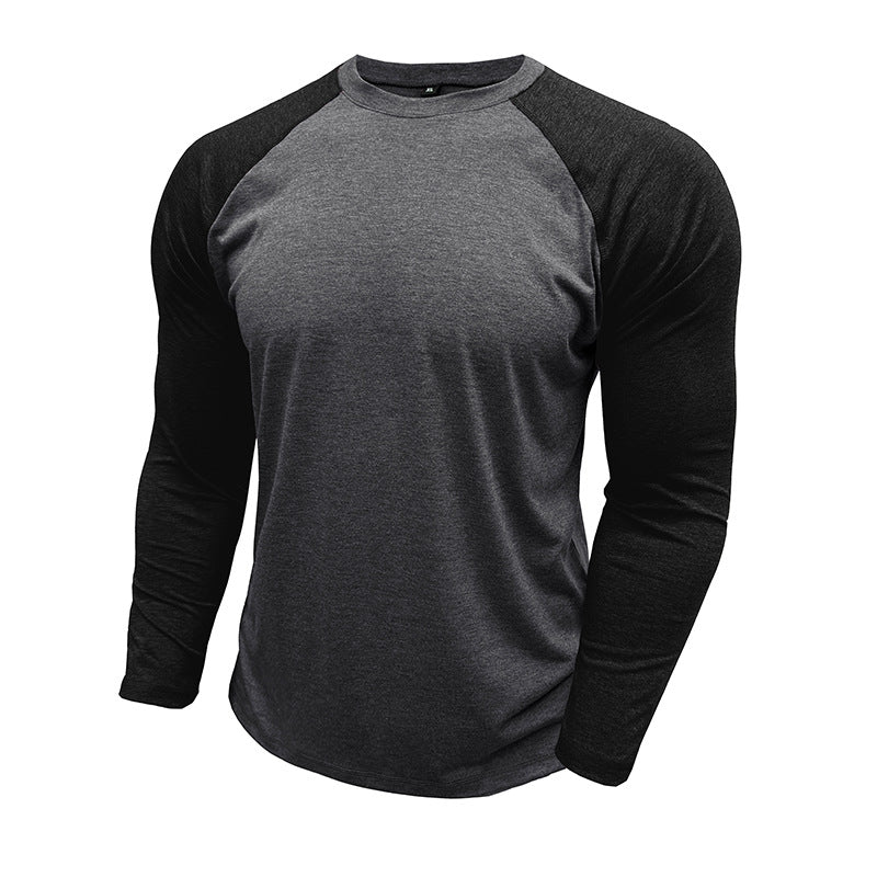 New long-sleeved round neck T-shirt, loose large size bottoming shirt, men's casual raglan sleeve top