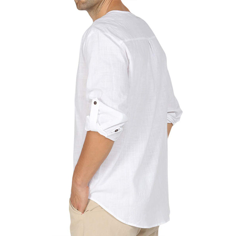 New Men's Cotton and Linen Shirt Casual Linen Long Sleeve Shirt Men Autumn and Winter