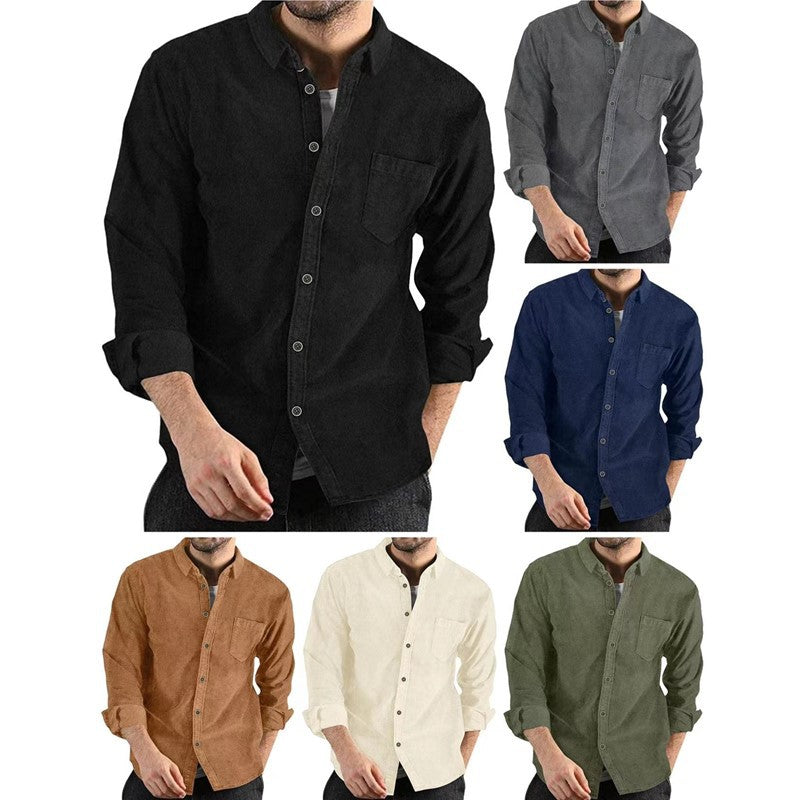 Autumn and winter new men's long-sleeved shirt corduroy lapel button loose casual jacket