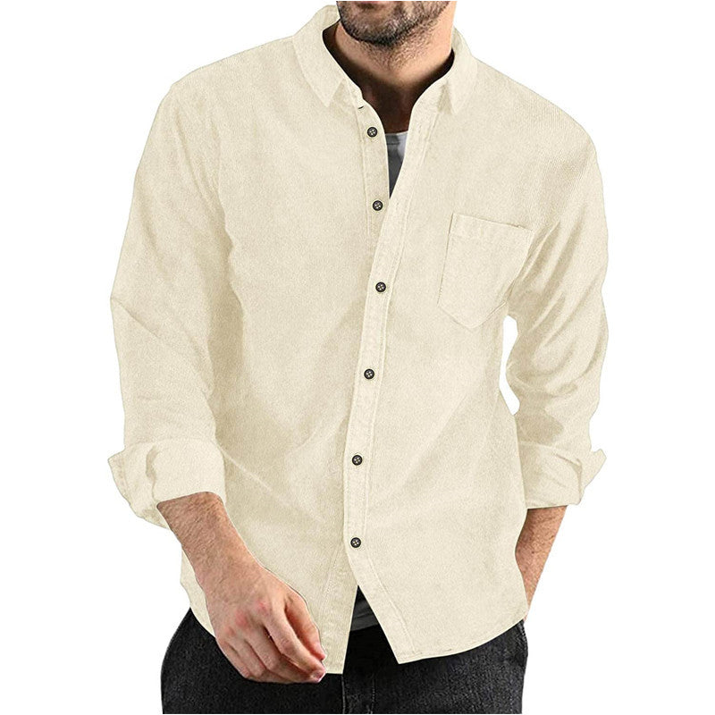 Autumn and winter new men's long-sleeved shirt corduroy lapel button loose casual jacket