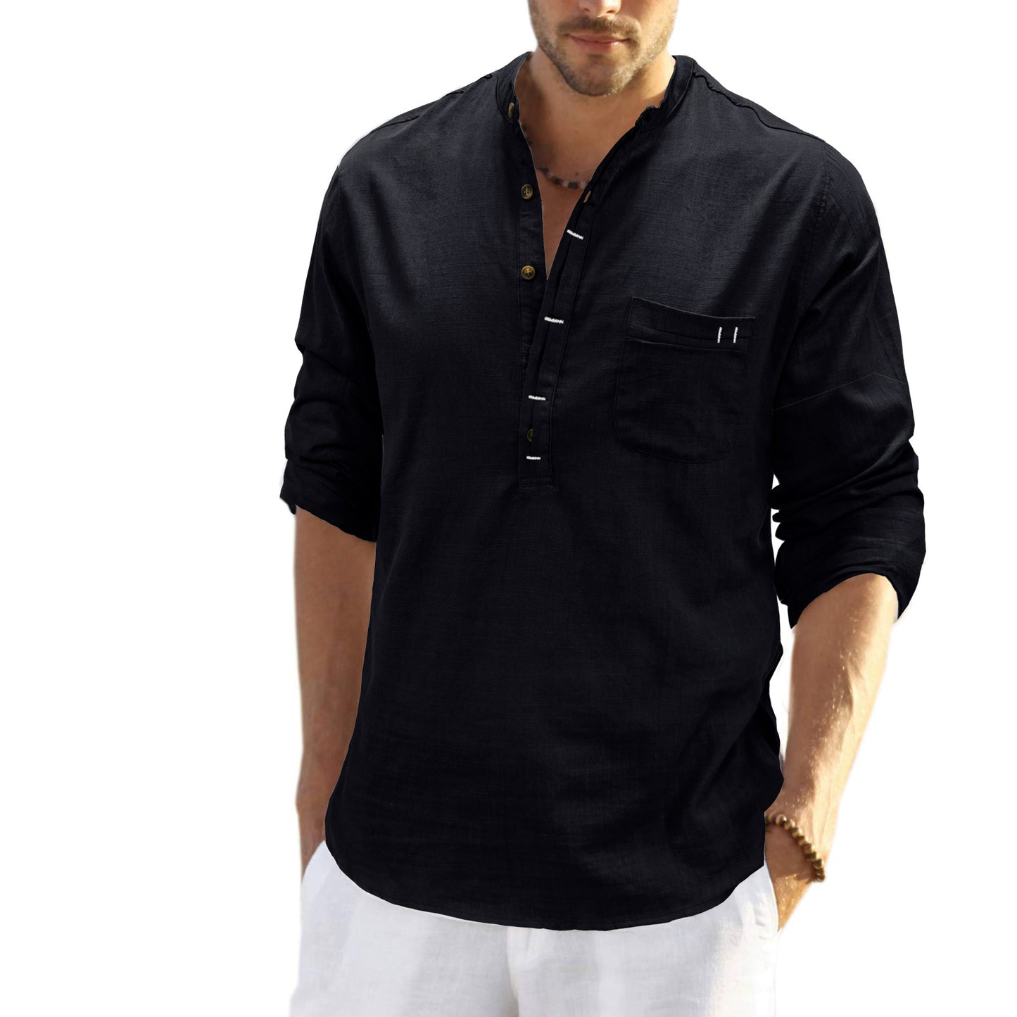 Autumn and winter cotton and linen shirt long-sleeved tops loose men's linen shirt