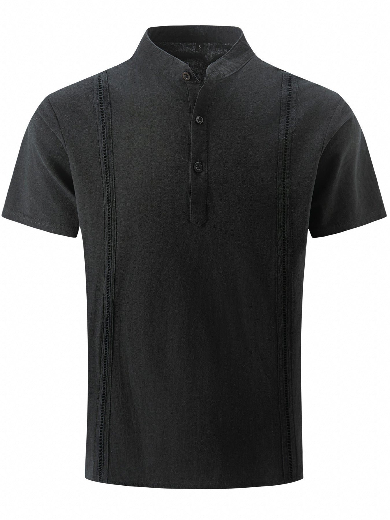 Men's short-sleeved solid color cotton and linen shirt tops