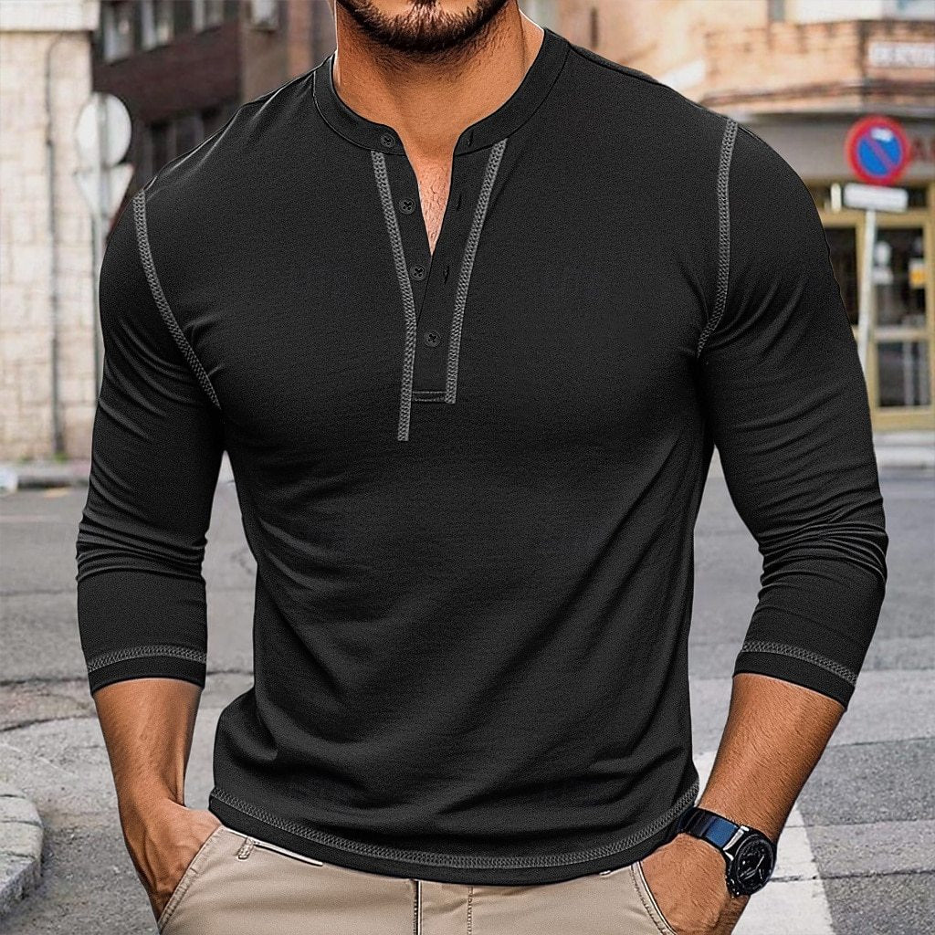 Autumn and winter men's long-sleeved men's clothing color matching round neck T-shirt retro top