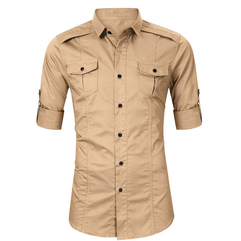 Men's shirt autumn and winter men's outdoor long-sleeved workwear double-pocket shirt