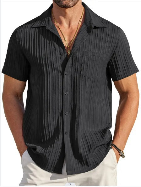 Summer Men's Fashion Striped Casual Beach Shirt Short Sleeve Shirt