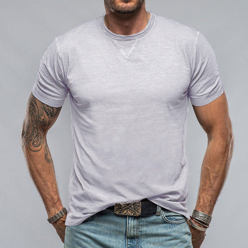 Men's solid color round neck short-sleeved T-shirt men's clothing pure cotton men's T-shirt top