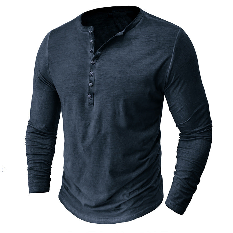 Men's Distressed Vintage Long Sleeve T-Shirt Men's Button Washed Distressed V-Neck T-Shirt Top