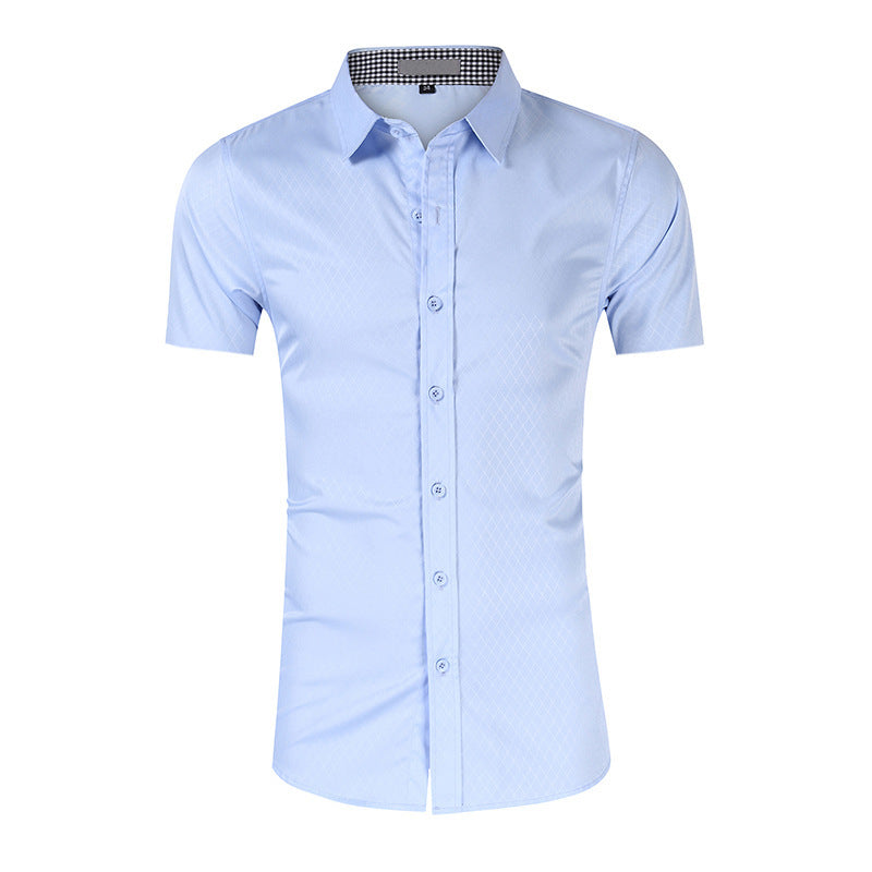 Men's short-sleeved shirts, new business high-end men's formal wear, iron-free men's shirts