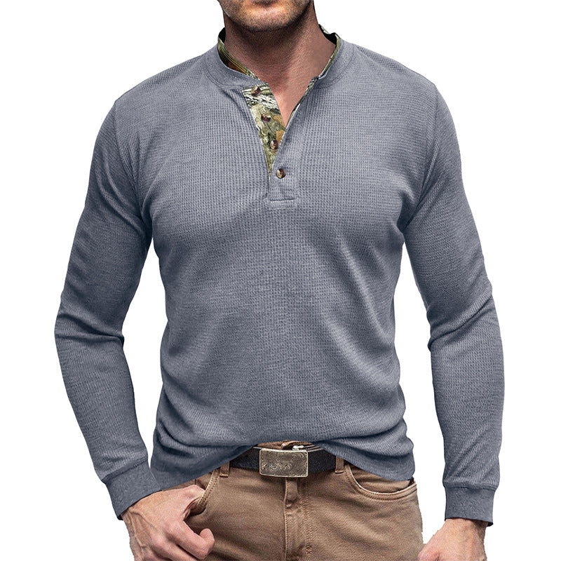 Men's long-sleeved outdoor bottoming shirt men's t-shirt waffle round neck top